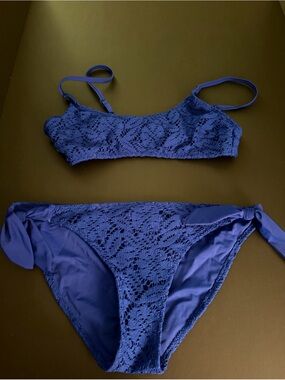 Aerie Royal Blue Crochet Bikini Size Medium
